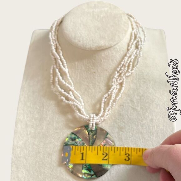 Seed Bead Necklace with Mother of Pearl and Abalone Pendant - Picture 4 of 7
